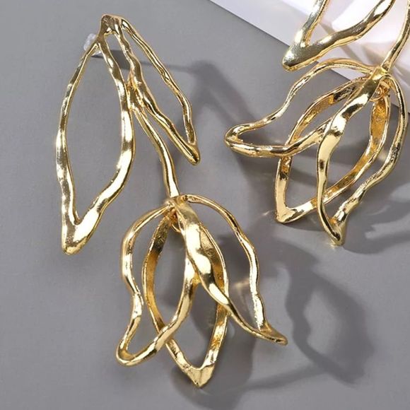 FOR LOVE AND LEMONS GOLD TONE UNIQUE TULIP LONG LIGHTWEIGHT DELICATE MINIMALIST - Picture 8 of 8